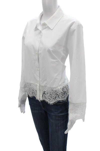 L'Agence Women Basic Cotton Collared Button-Up Long Sleeve White Top Size L