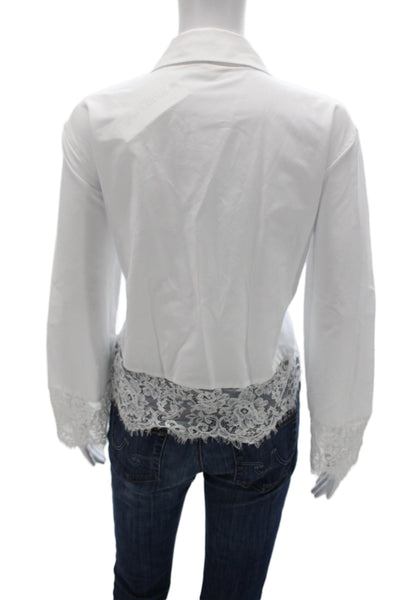 L'Agence Women Basic Cotton Collared Button-Up Long Sleeve White Top Size L