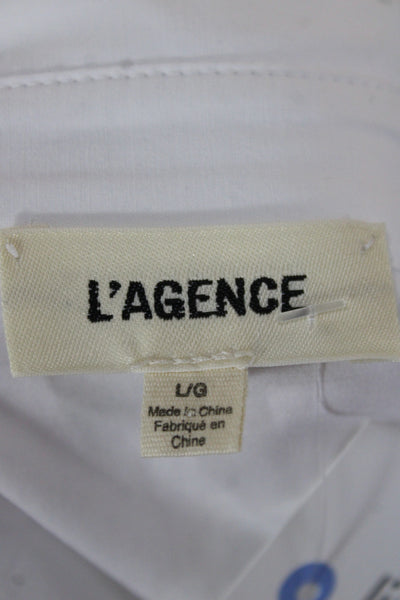 L'Agence Women Basic Cotton Collared Button-Up Long Sleeve White Top Size L