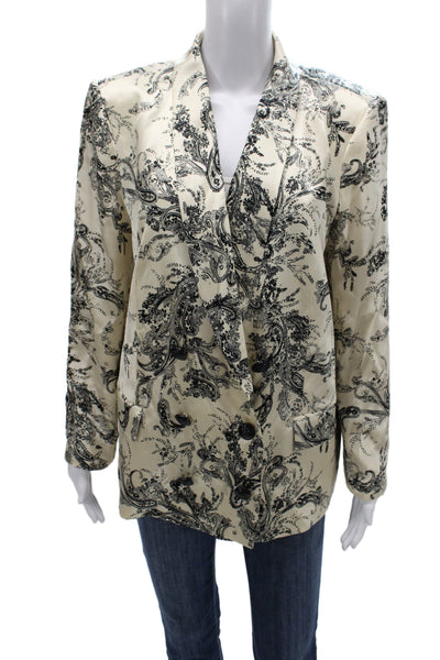 L'Agence Womens Satin Paisley Blazer Button Closure Long Sleeve Ivory Size 10