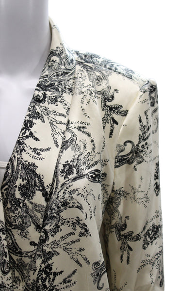 L'Agence Womens Satin Paisley Blazer Button Closure Long Sleeve Ivory Size 10