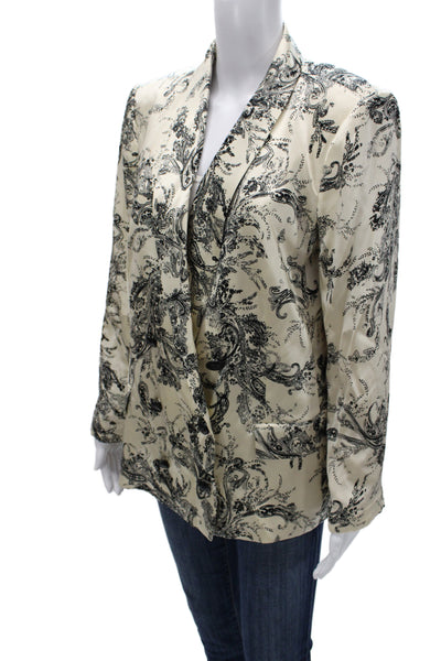 L'Agence Womens Satin Paisley Blazer Button Closure Long Sleeve Ivory Size 10