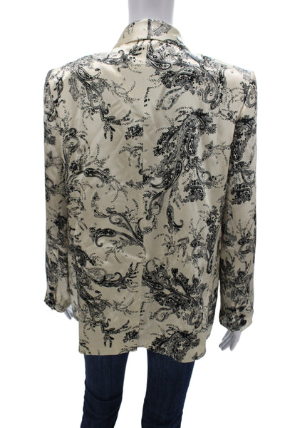 L'Agence Womens Satin Paisley Blazer Button Closure Long Sleeve Ivory Size 10