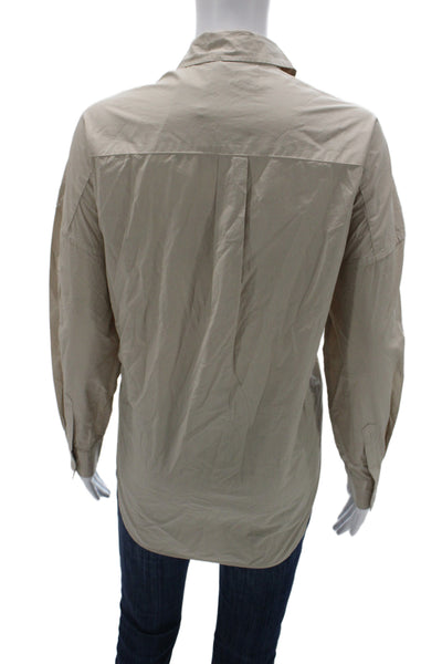 LMND Women Collared Cotton Basic Button-Up Beige Long Sleeve Size M