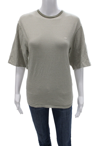 Anine Bing Women Green Striped Organic Cotton T-Shirt Size S