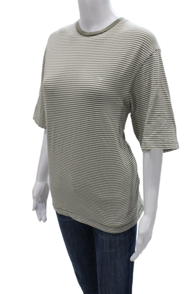 Anine Bing Women Green Striped Organic Cotton T-Shirt Size S