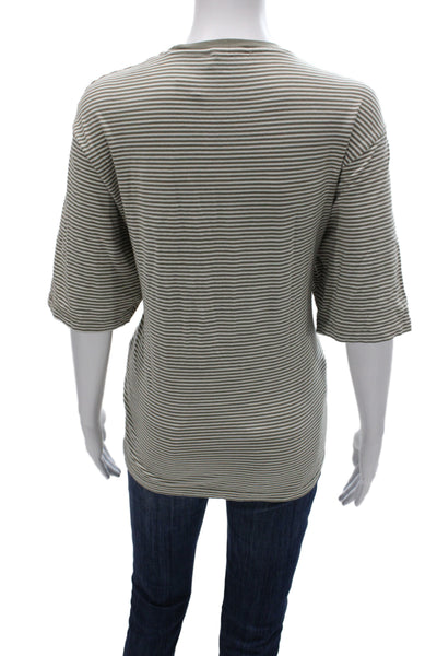 Anine Bing Women Green Striped Organic Cotton T-Shirt Size S