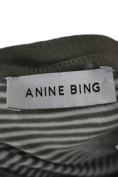 Anine Bing Women Green Striped Organic Cotton T-Shirt Size S
