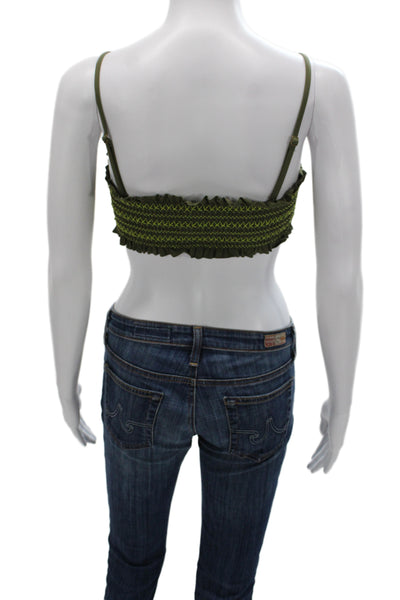 The Great Womens Crop Top Green Nylon Square Neck Spaghetti Strap Size 1