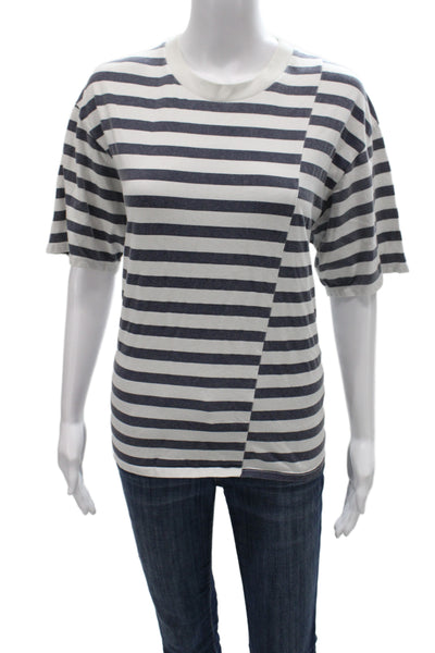 Anine Bing Women White Striped Cotton Basic T-Shirt Short Sleeve Size S