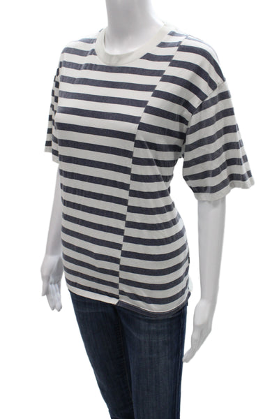 Anine Bing Women White Striped Cotton Basic T-Shirt Short Sleeve Size S