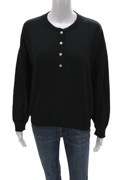 The Great Women Henley Sweater Black 100% Cotton Round Neck Long Sleeve Size 2
