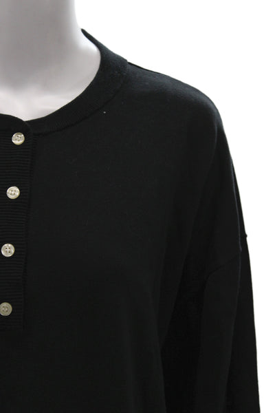 The Great Women Henley Sweater Black 100% Cotton Round Neck Long Sleeve Size 2
