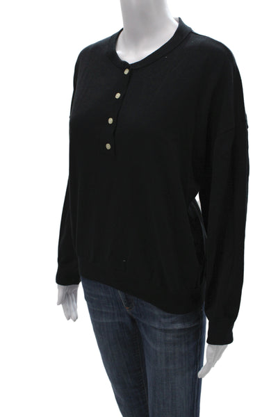 The Great Women Henley Sweater Black 100% Cotton Round Neck Long Sleeve Size 2