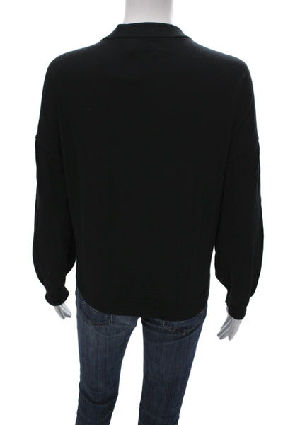 The Great Women Henley Sweater Black 100% Cotton Round Neck Long Sleeve Size 2