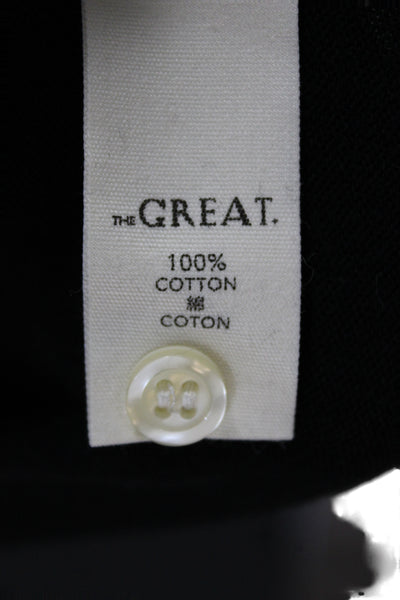 The Great Women Henley Sweater Black 100% Cotton Round Neck Long Sleeve Size 2