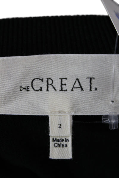 The Great Women Henley Sweater Black 100% Cotton Round Neck Long Sleeve Size 2