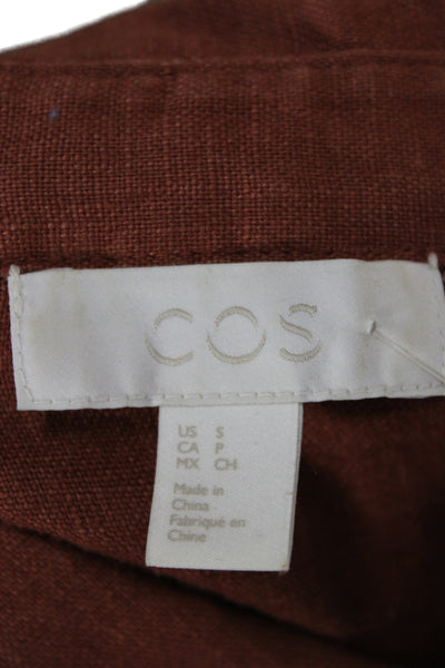 COS Women Linen Brown Shirt Dress Half Sleeve Collared Knee Length Size S