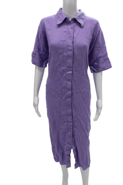 COS Women Shirt Dress Purple Linen Collared Short Sleeve Knee Length Size S