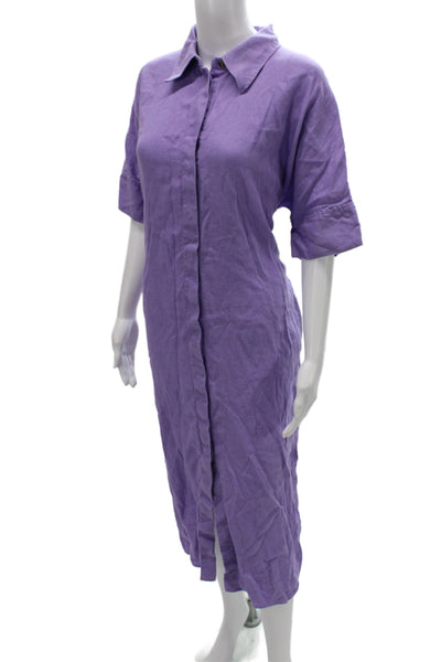 COS Women Shirt Dress Purple Linen Collared Short Sleeve Knee Length Size S
