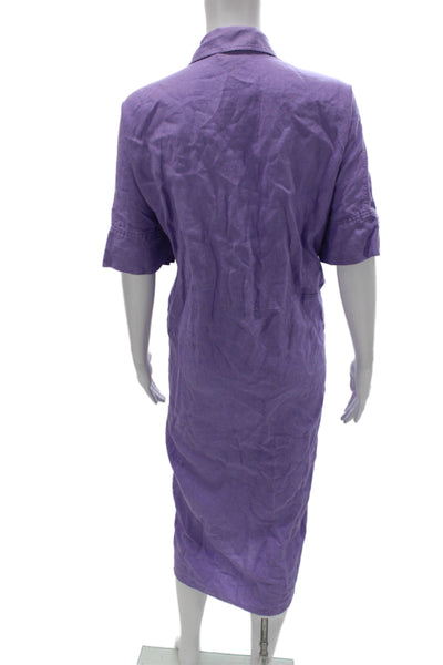 COS Women Shirt Dress Purple Linen Collared Short Sleeve Knee Length Size S
