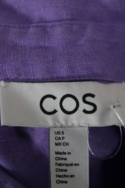 COS Women Shirt Dress Purple Linen Collared Short Sleeve Knee Length Size S