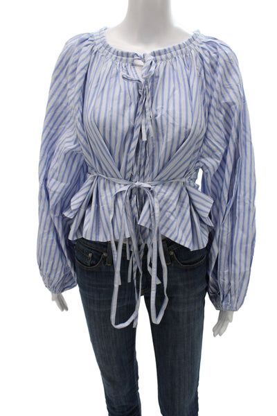 Coniglio Women Striped Cotton Round Neck Long Sleeve Bohemian Blouse Size S