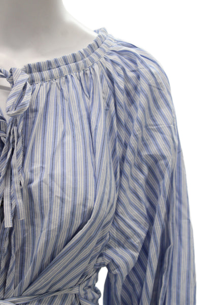 Coniglio Women Striped Cotton Round Neck Long Sleeve Bohemian Blouse Size S
