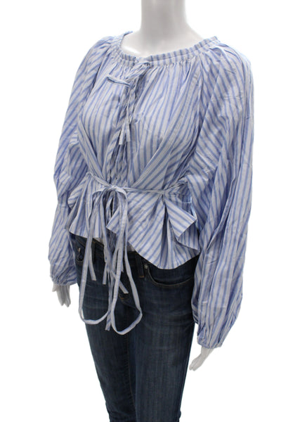 Coniglio Women Striped Cotton Round Neck Long Sleeve Bohemian Blouse Size S