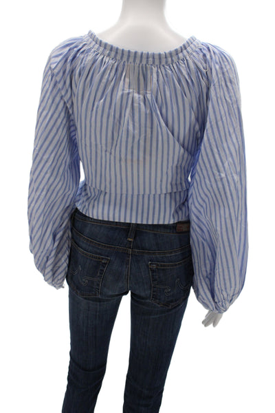 Coniglio Women Striped Cotton Round Neck Long Sleeve Bohemian Blouse Size S