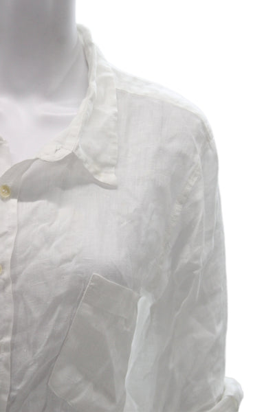 Shirt Womens Linen Collared Long Sleeve Button Up White Basic Beach Size L