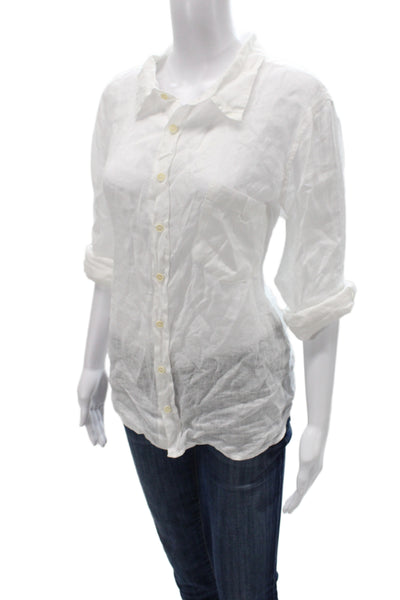 Shirt Womens Linen Collared Long Sleeve Button Up White Basic Beach Size L