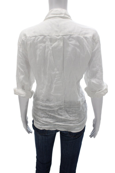 Shirt Womens Linen Collared Long Sleeve Button Up White Basic Beach Size L