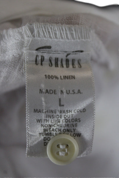 Shirt Womens Linen Collared Long Sleeve Button Up White Basic Beach Size L