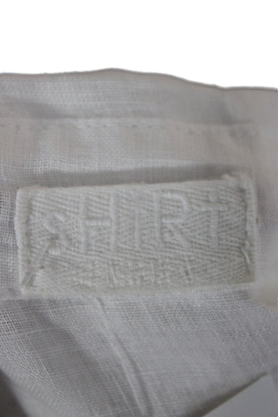 Shirt Womens Linen Collared Long Sleeve Button Up White Basic Beach Size L