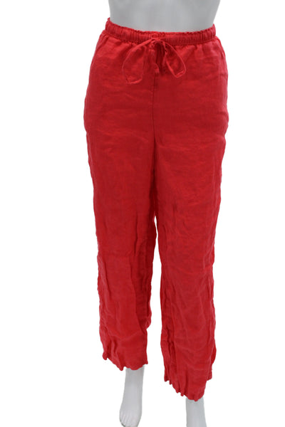 J Crew Womens Red Linen Cropped Pants Drawstring Inseam 30 Size M Tall