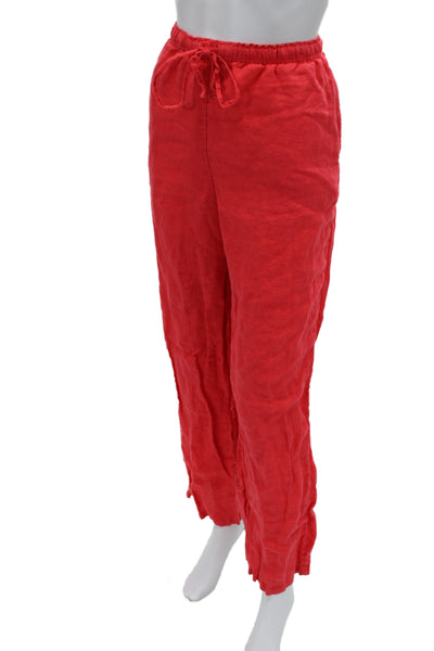 J Crew Womens Red Linen Cropped Pants Drawstring Inseam 30 Size M Tall