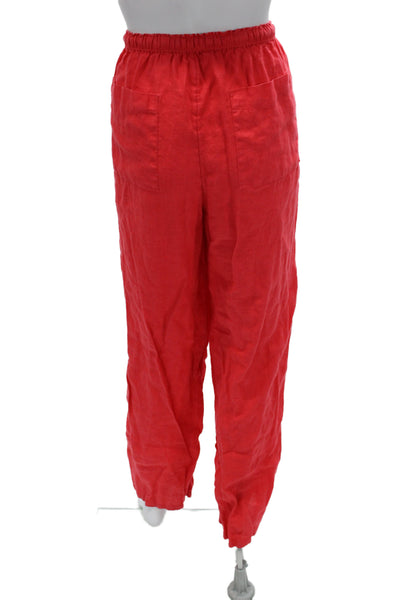 J Crew Womens Red Linen Cropped Pants Drawstring Inseam 30 Size M Tall