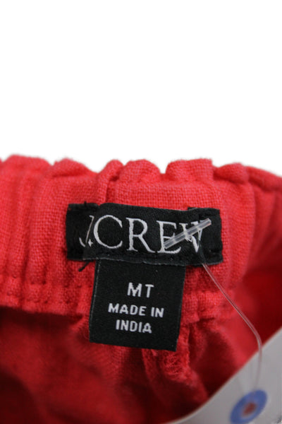 J Crew Womens Red Linen Cropped Pants Drawstring Inseam 30 Size M Tall
