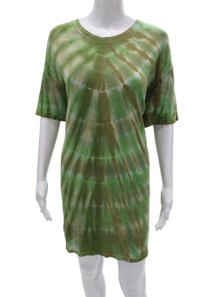 Raquel Allegra Womens Green Tie Dye T-Shirt Dress Cotton Short Sleeve Size 1