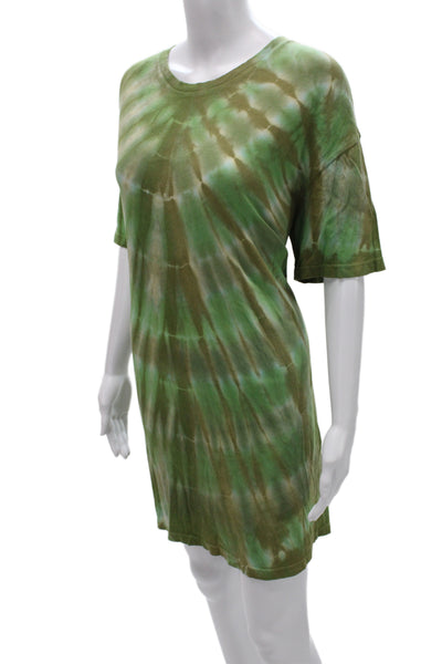 Raquel Allegra Womens Green Tie Dye T-Shirt Dress Cotton Short Sleeve Size 1