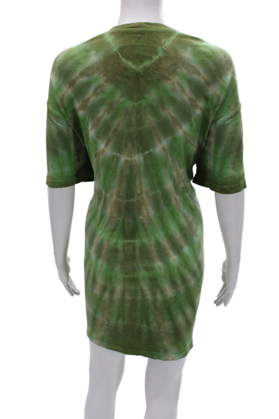 Raquel Allegra Womens Green Tie Dye T-Shirt Dress Cotton Short Sleeve Size 1