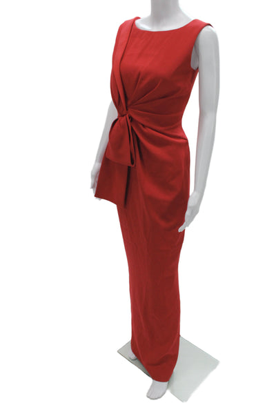 Paule Ka Women Sheath Dress Red Triacetate Sleeveless Boat Neck Long Size 38