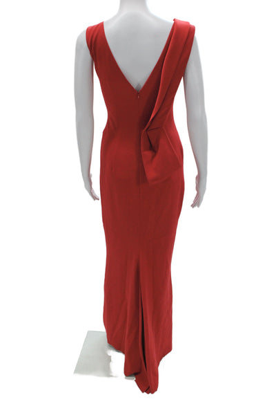 Paule Ka Women Sheath Dress Red Triacetate Sleeveless Boat Neck Long Size 38