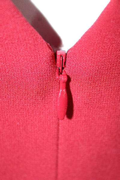 Paule Ka Women Sheath Dress Red Triacetate Sleeveless Boat Neck Long Size 38