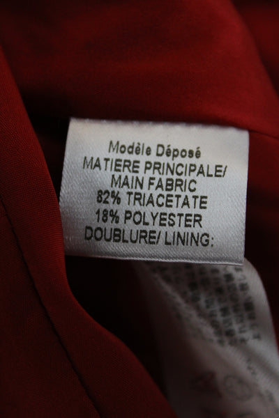 Paule Ka Women Sheath Dress Red Triacetate Sleeveless Boat Neck Long Size 38