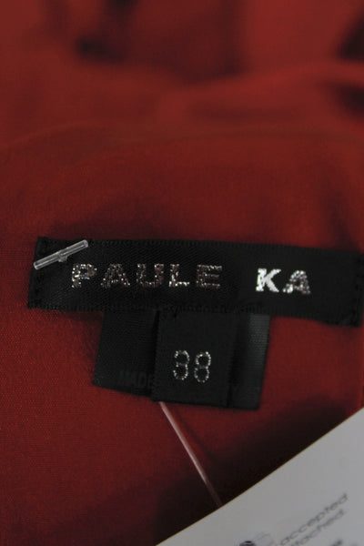 Paule Ka Women Sheath Dress Red Triacetate Sleeveless Boat Neck Long Size 38