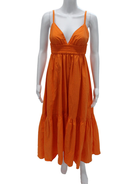 A.L.C. Womens Sundress Orange Cotton V-Neck Sleeveless Mid-Calf Pullover Size 8