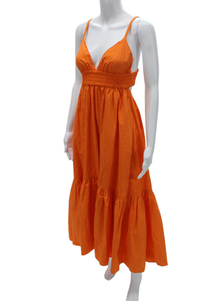 A.L.C. Womens Sundress Orange Cotton V-Neck Sleeveless Mid-Calf Pullover Size 8