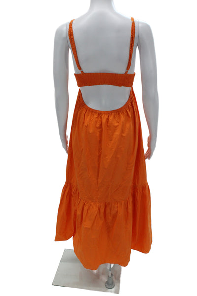A.L.C. Womens Sundress Orange Cotton V-Neck Sleeveless Mid-Calf Pullover Size 8